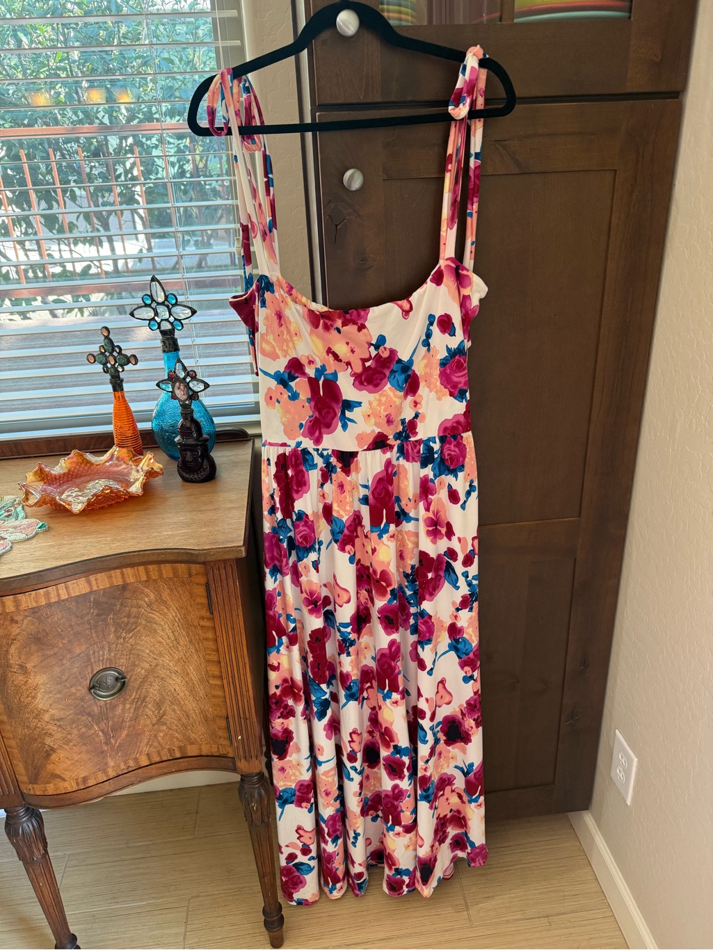 Rebdolls New With Tags Pink Multi Floral Tie-Shoulder Maxi Dress — image 2 of 8